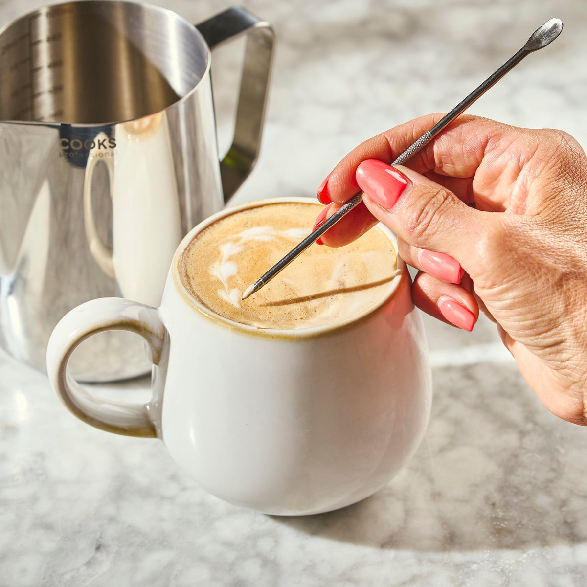 Stainless Steel Milk Steaming Jug With Latte Art Pen | 350ml | Silver