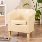 Meriden 68cm Wide Pu Vegan Leather Accent Tub Chair Supplied With Both Light And Dark Wooden Legs | Cream
