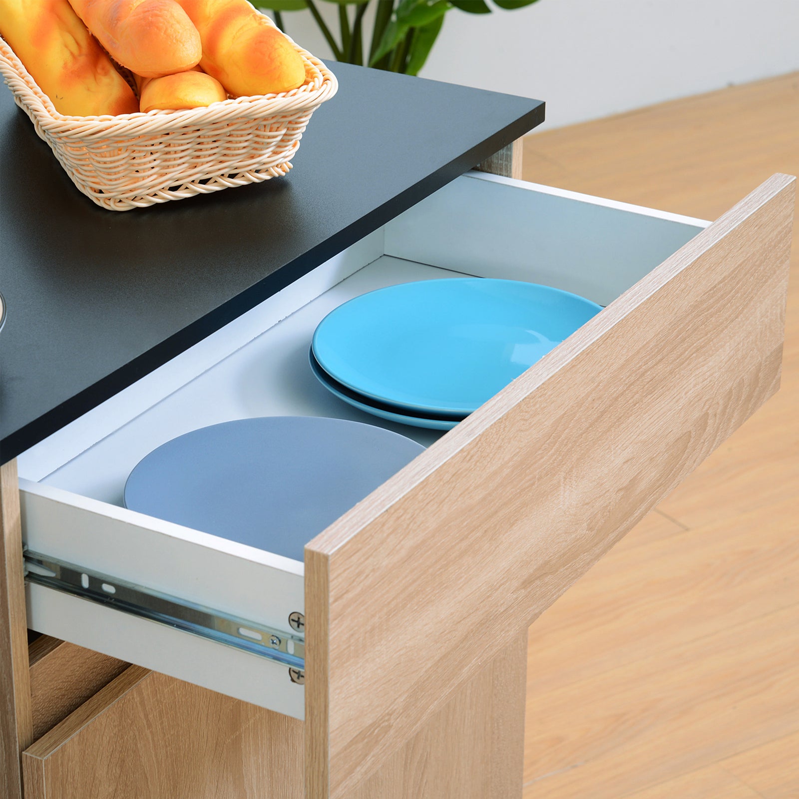Rolling Island Trolley With Shelves, Drawer
