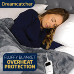 Heated Throw Faux Fur Electric Blanket 160 X 130cm Thermal Blanket & Timer 9 Heat Settings | Double | Dark Grey