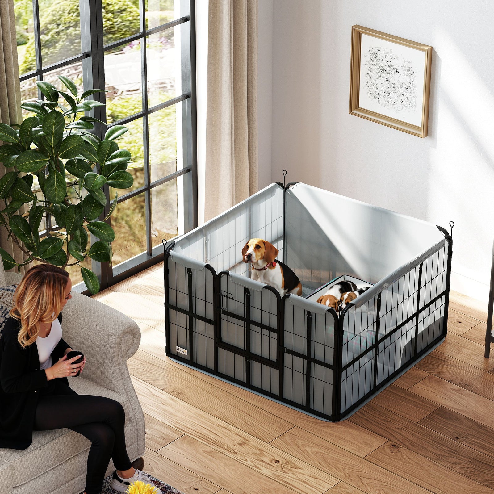 Dog Whelping Box W/ Washable Whelping Pad, Windproof Cloth, Black