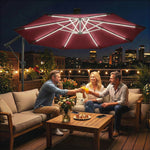 3 M Garden Cantilever Parasol With Solar Light, Rotation | Red