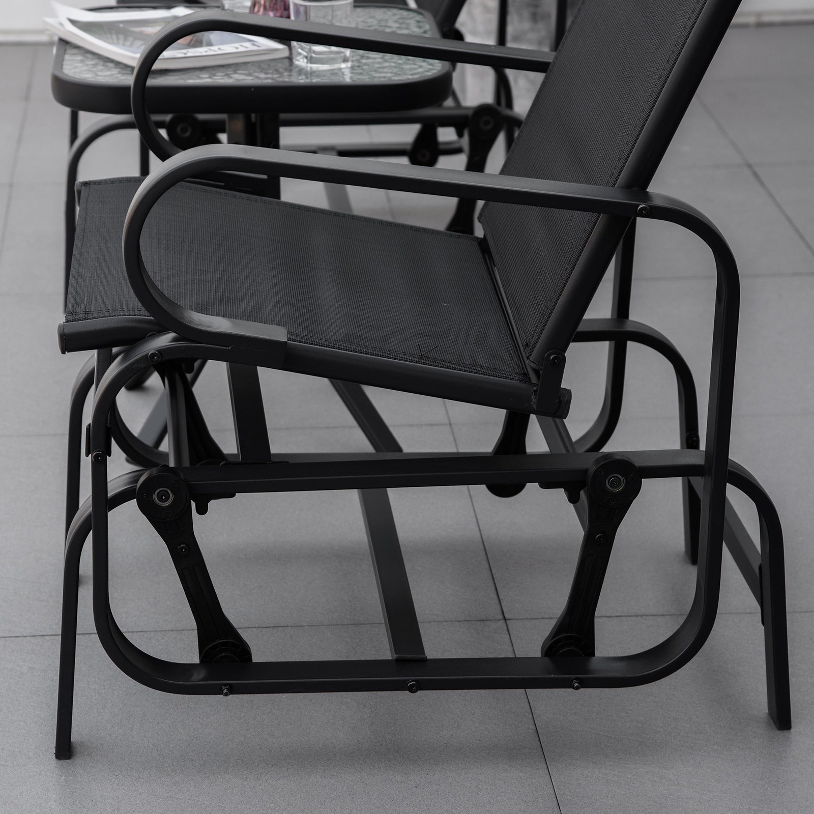 Outdoor Gliding Rocking Chair With Metal Frame For Patio | Black