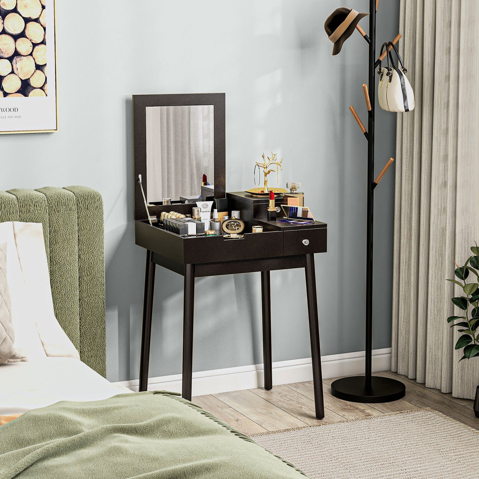 Dressing Table Vanity Desk Flip-up Mirror 2 Drawers, Black
