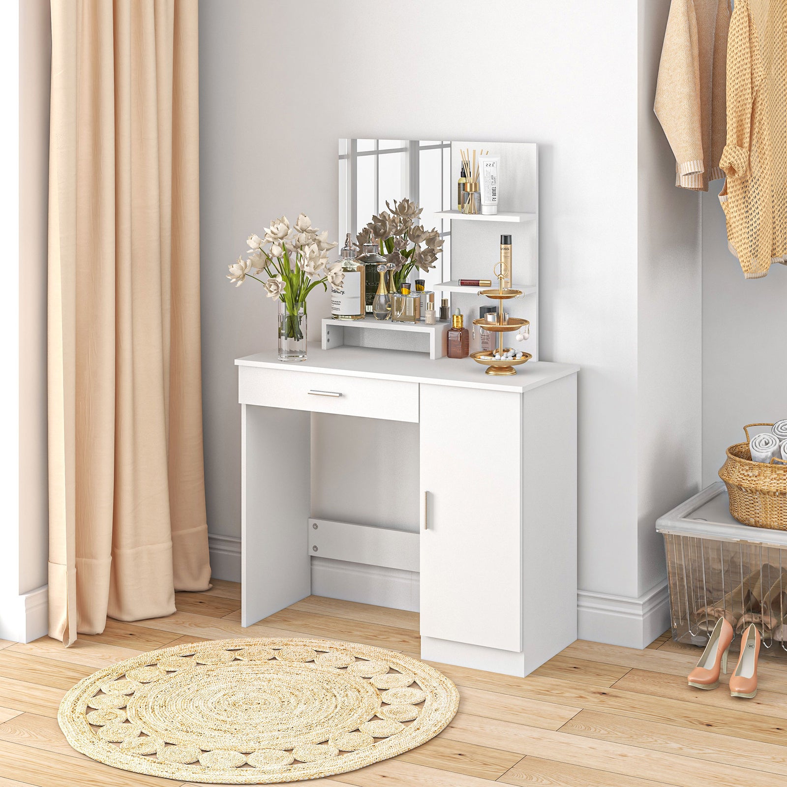 Vanity Table, Makeup Table With Mirror And Storage | One Size | White