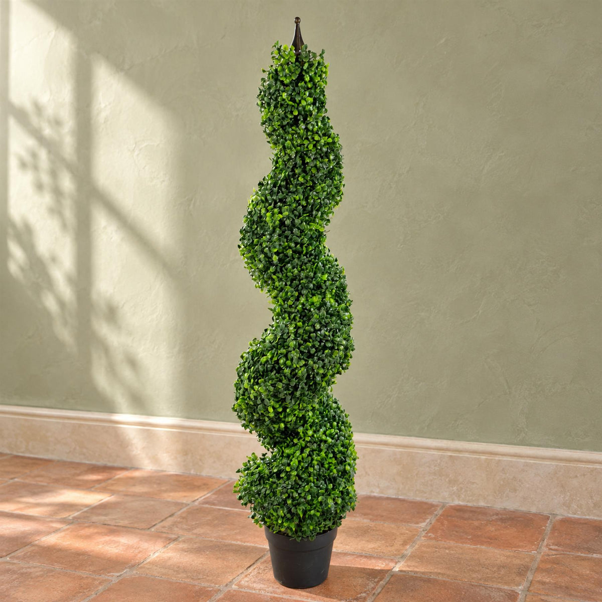 Artificial Boxwood Spiral Tree Topiary Spiral Metal Top 120cm 4ft Tall Botanik