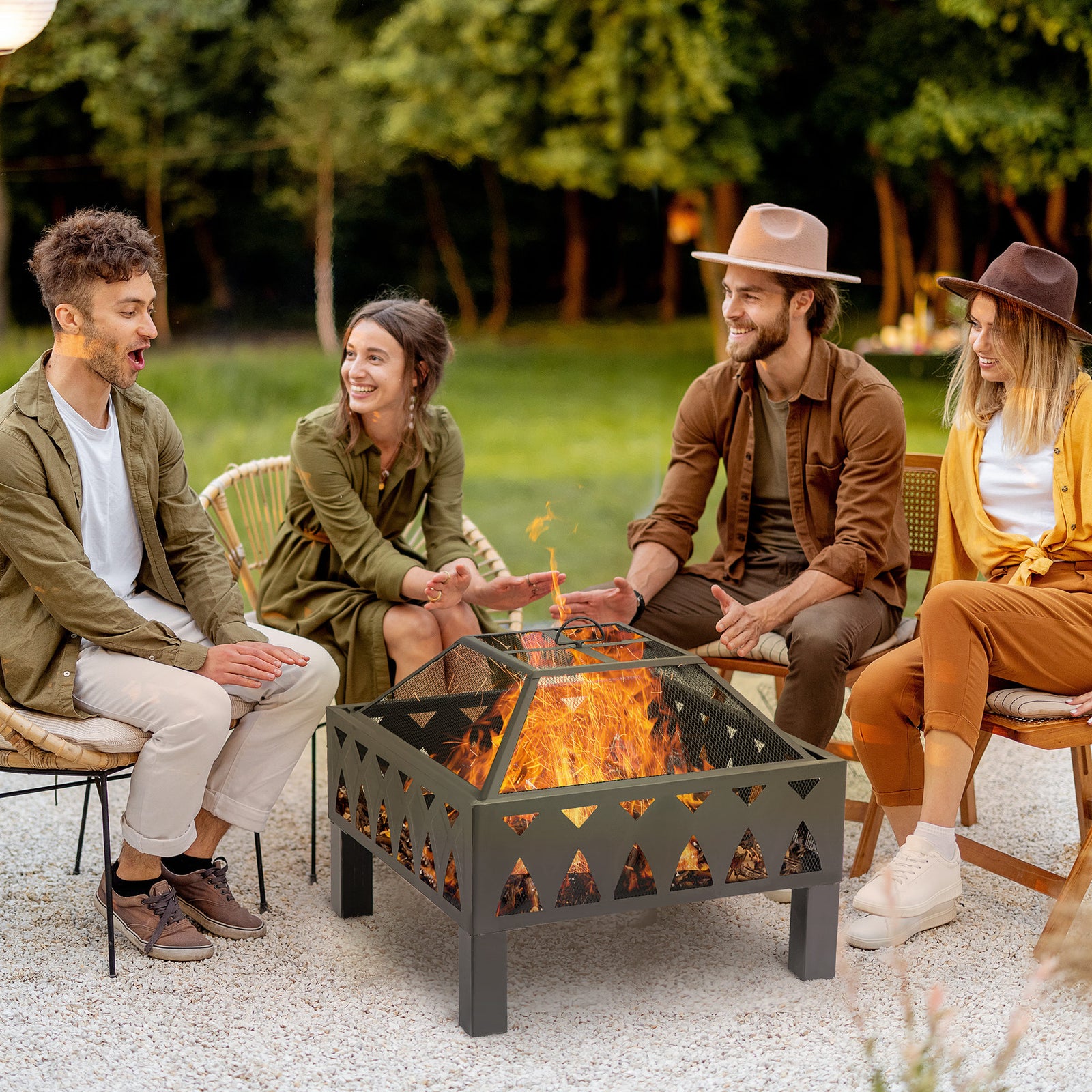 Outdoor Fire Pit W/ Screen & Poker, Black