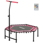 45" Fitness Trampoline With Adjustable Handle, Led Lights | Pink