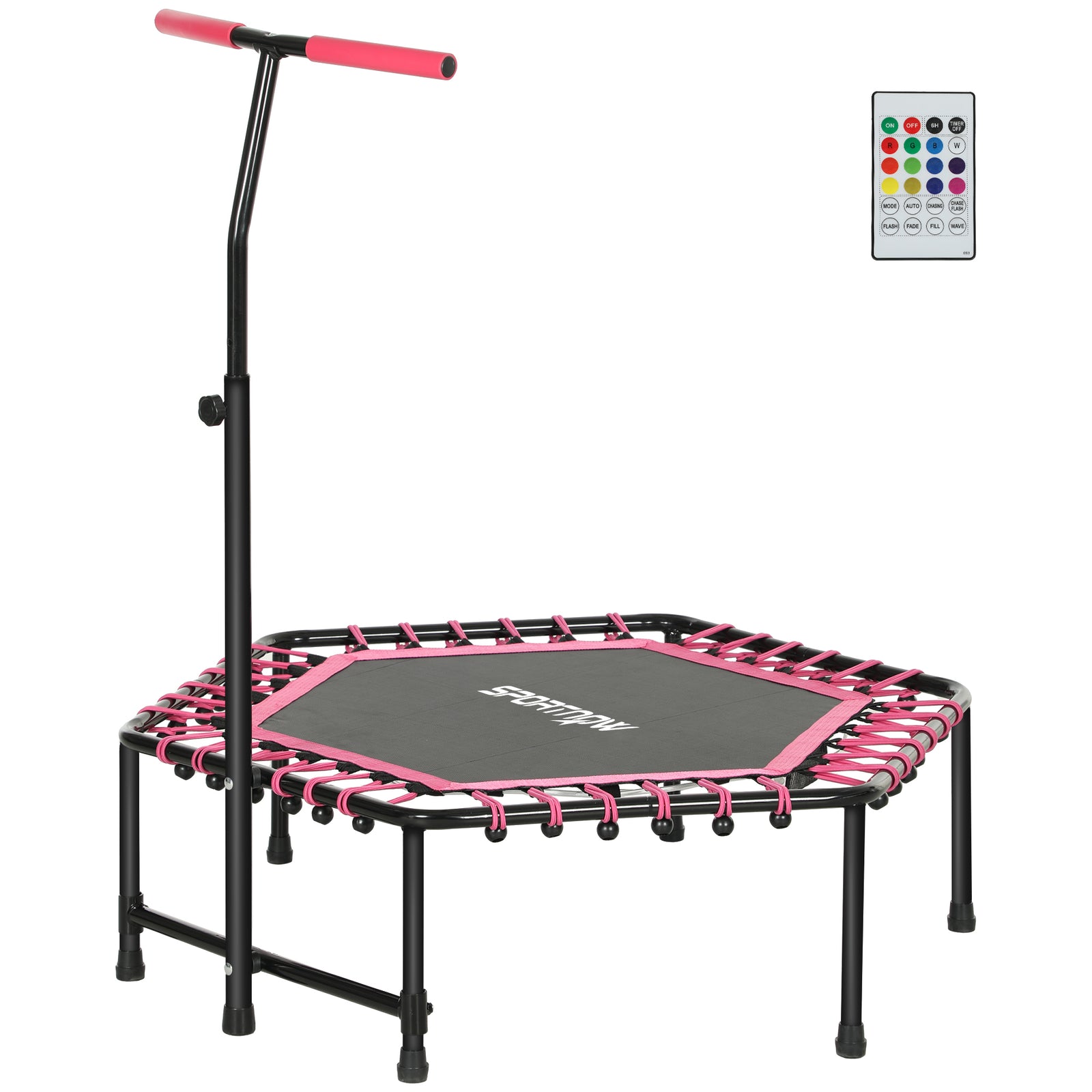 45" Fitness Trampoline With Adjustable Handle, Led Lights | Pink