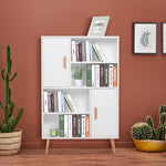 Free Standing Bookcase Shelves Unit With Two Doors White
