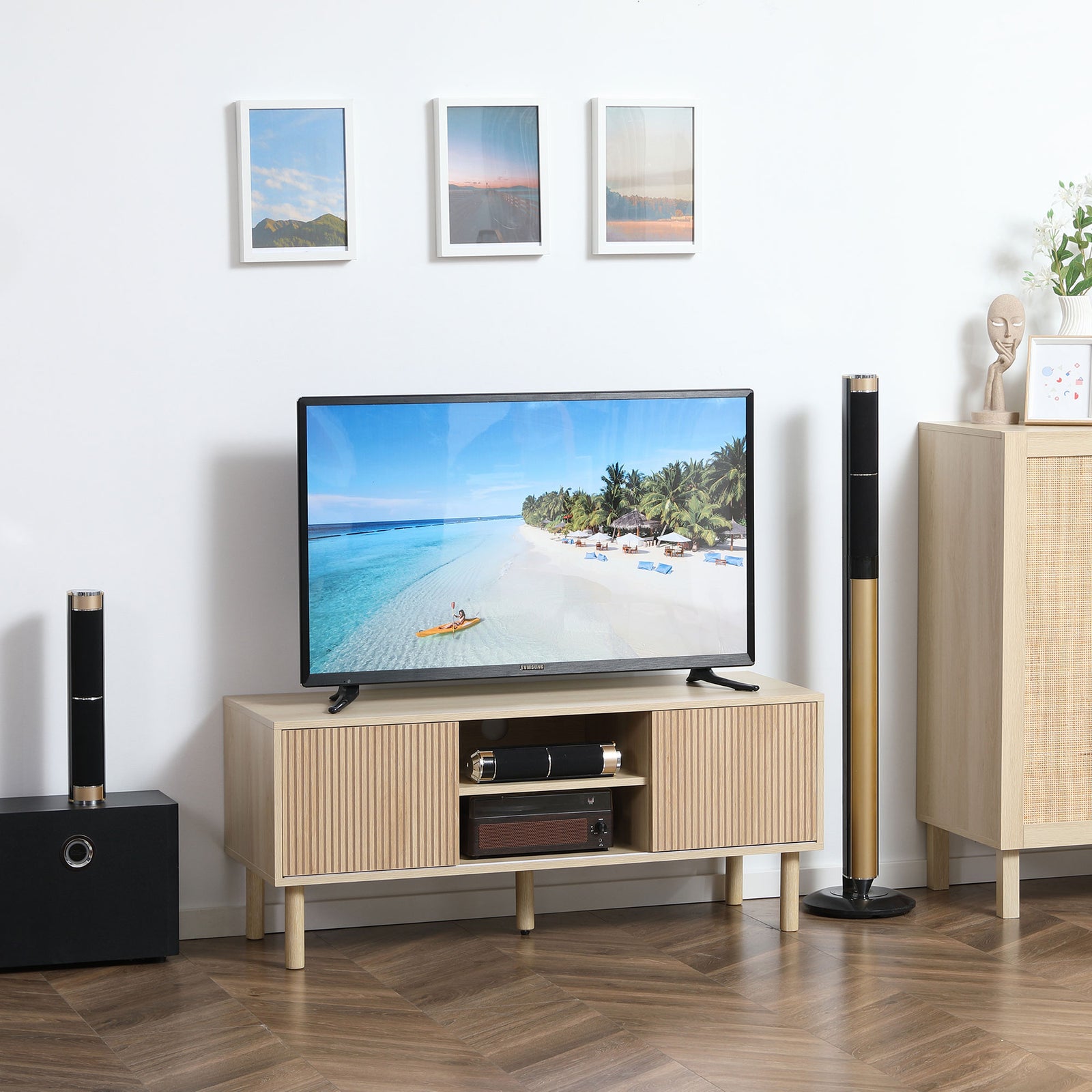 Tv Stand Cabinet For Tvs Up To 50" With Sliding Doors