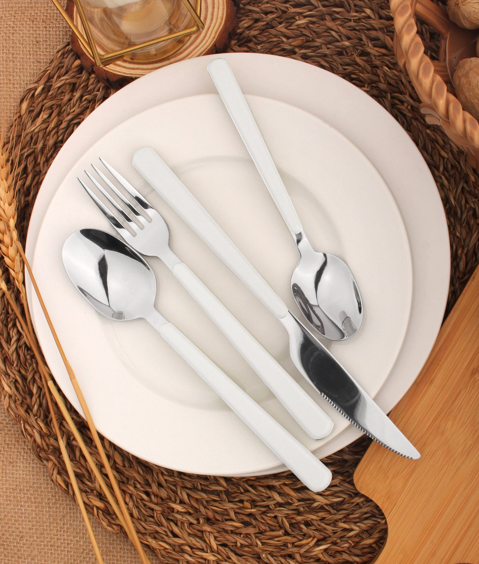 Cutlery Sets Stainless Steel White Abs Handle 16 Piece Set | One Size | White