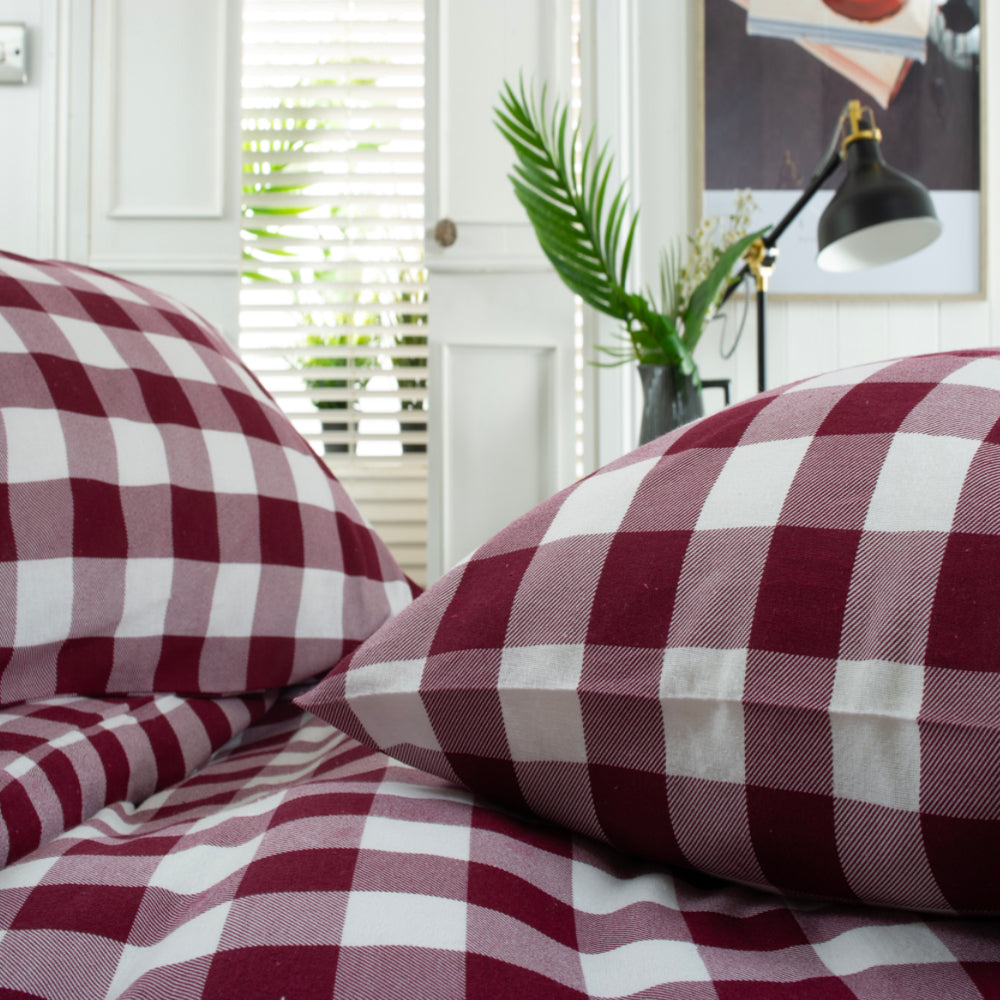 Ridgewood Check Printed Brushed 100% Cotton Bedlinen Duvet Set | Super King | Red
