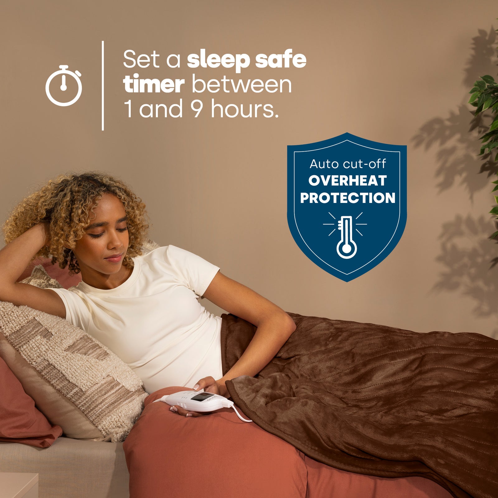 Electric Heated Blanket Chocolate Micro Fleece With 9 Heat Settings