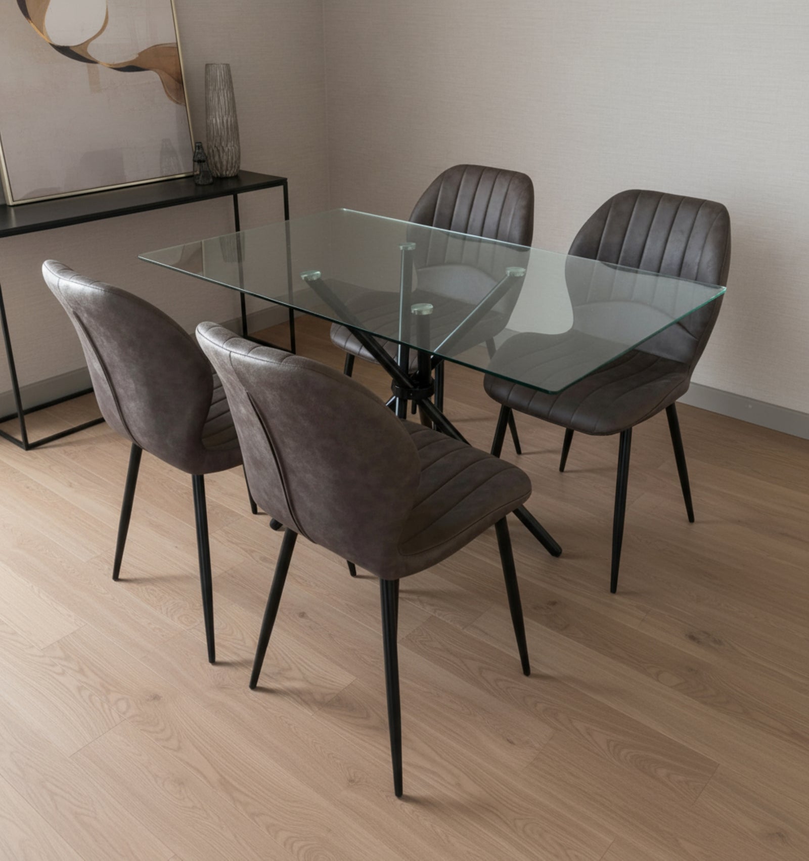 Miami Dining Table With 4 Jaydn Leather Chairs | Grey