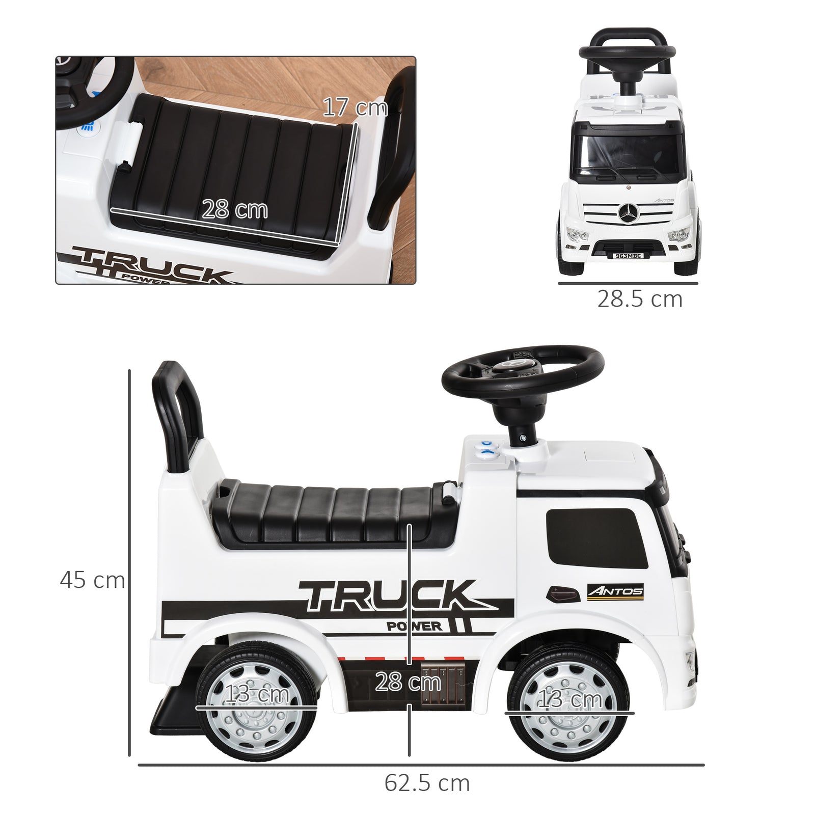 3-in-1 Ride On Car Kids Mercedes Truck Storage For 12 - 36 Months | White