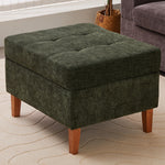 Chenille Upholstered Storage Ottoman With Rubberwood Legs – Modern Footstool With Hidden Storage, 71.5 X 59 X 33.5 Cm | Green