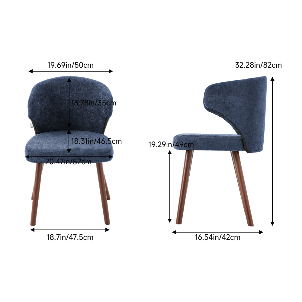 Set Of 2 Upholstered Chenille Dining Chairs With  Backrest And Solid Oak Legs – Comfortable | Blue