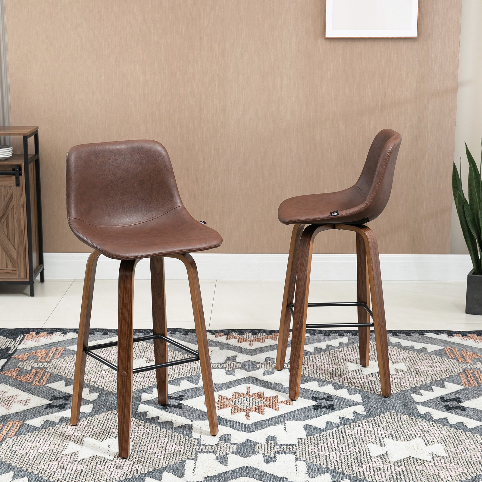 HOMCOM Counter Height Barstools Mid-back Pu Wood Legs