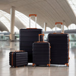 4pcs Color-block Lockable Travel Suitcase Set | Black