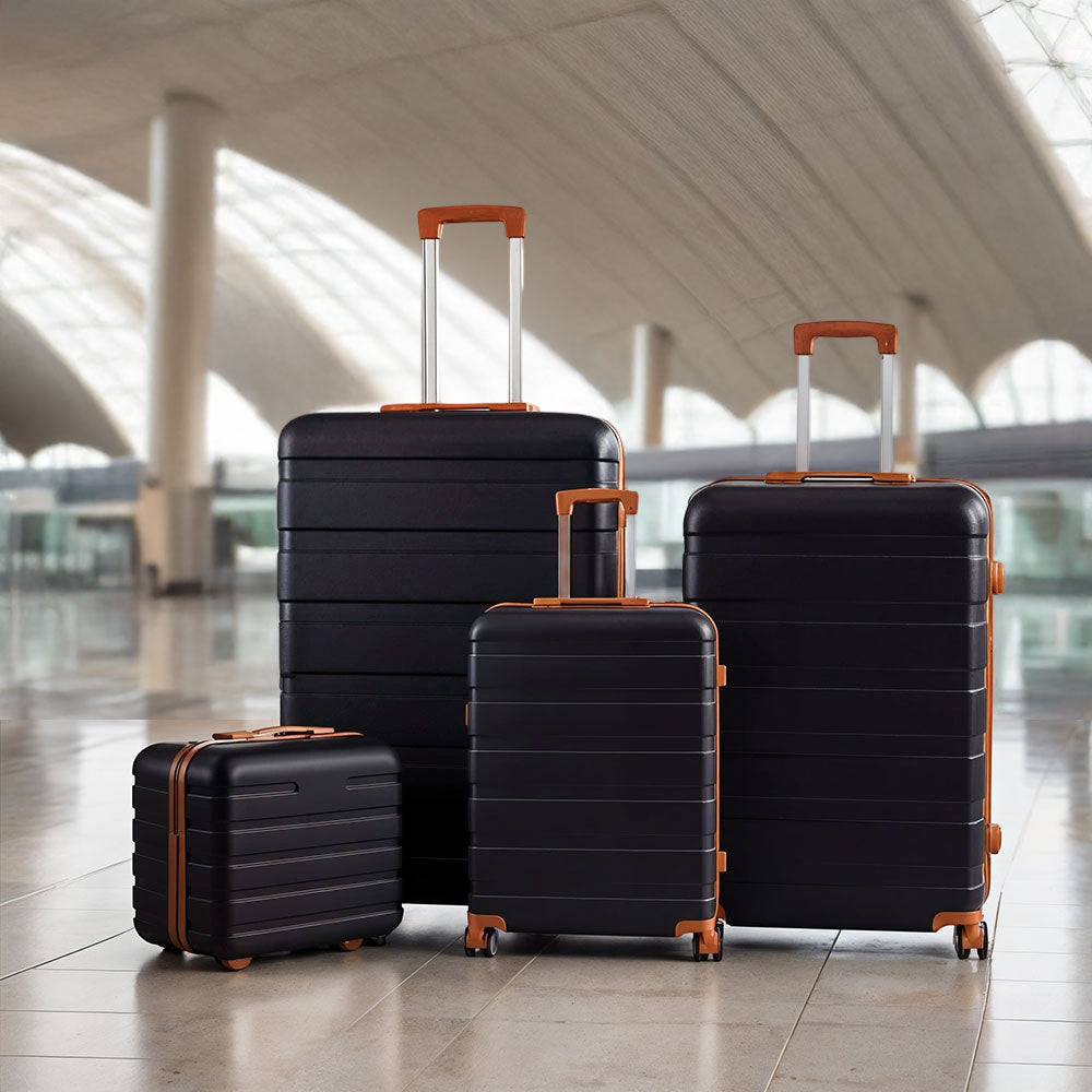 4pcs Color-block Lockable Travel Suitcase Set | Black