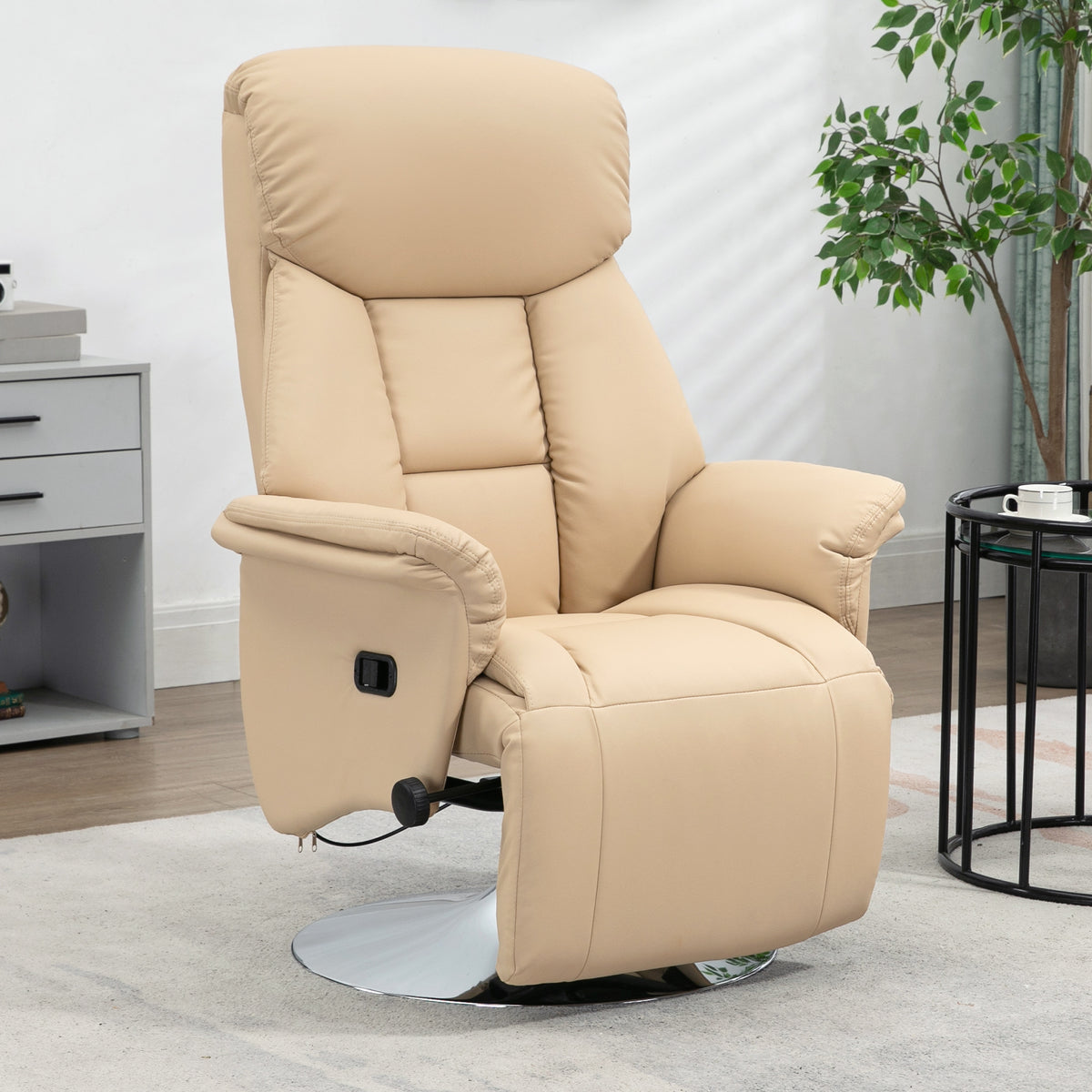 Adjustable Swivel Recliner With Footrest, Padded Arms | Beige