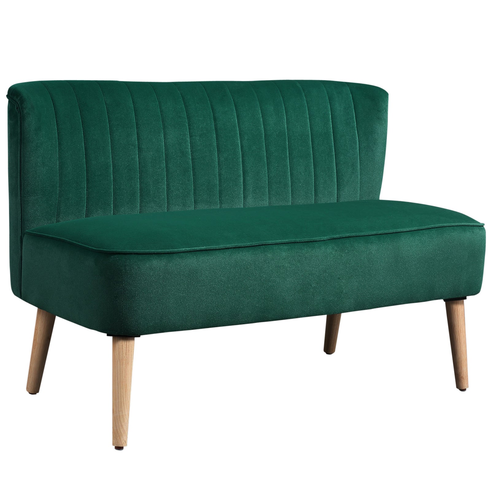 Velvet-feel Double Sofa W/ Wood Frame Foam Padding High Back, Green