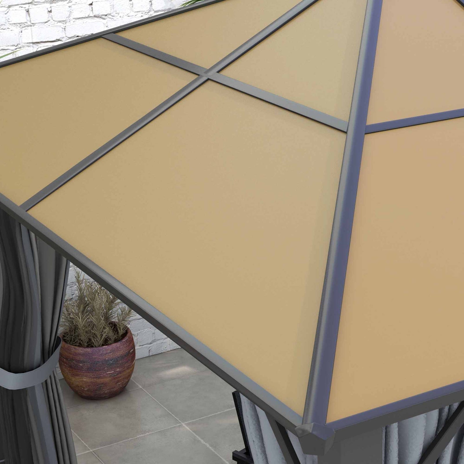 Pc Hardtop Gazebo With Aluminium Frame And Curtains | Large | Gray