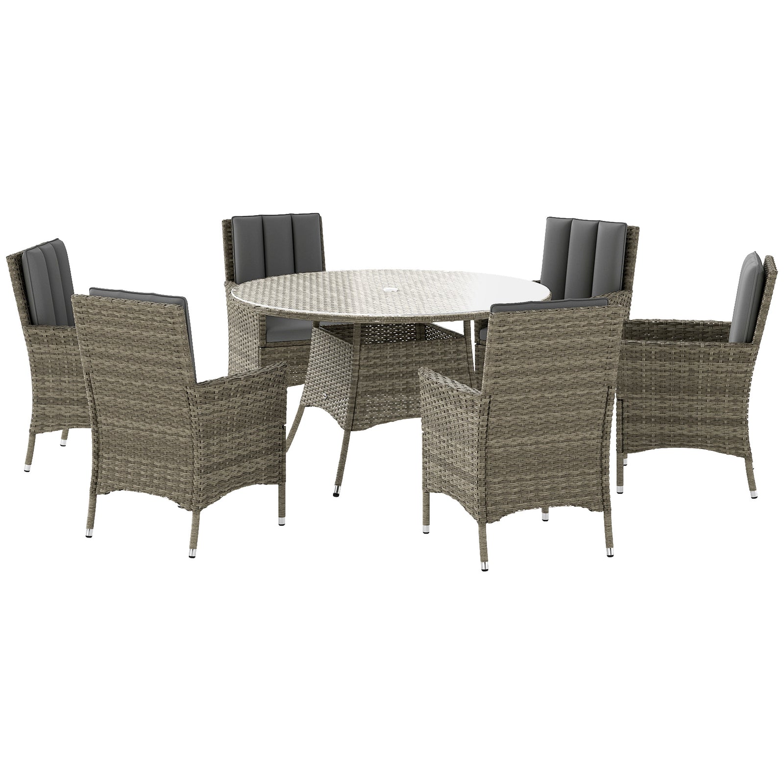 7-piece Pe Rattan Set, Outdoor Dining With Cushions