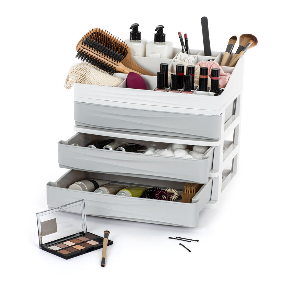 Livivo Large 3 Drawer Desk & Detachable Tray Set - Grey