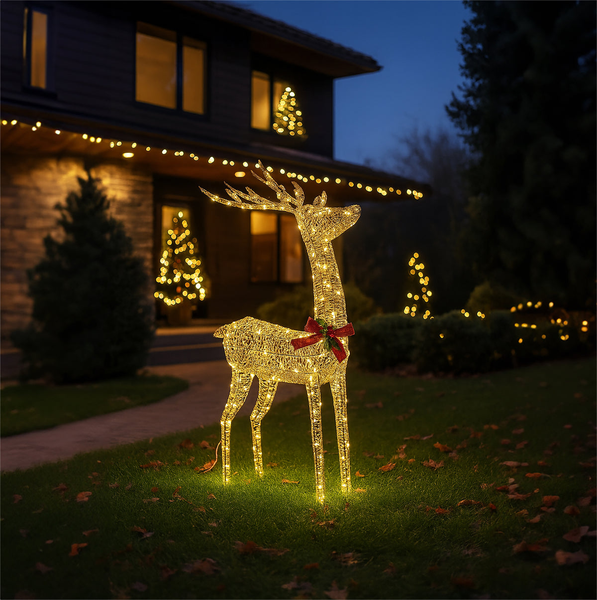 Xmas Haus 107cm Gold Rattan Led Christmas Holiday Festive Deer