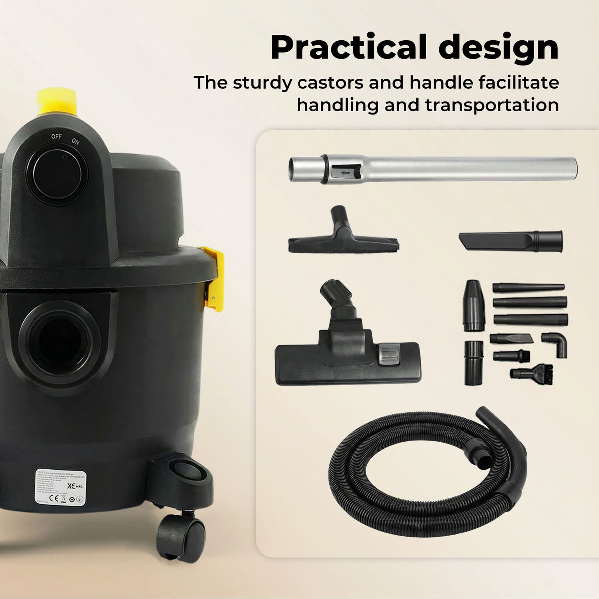 Wet And Dry Cylinder Vacuum Cleaner Powerful Suction Hepa 1000w 15l | Black