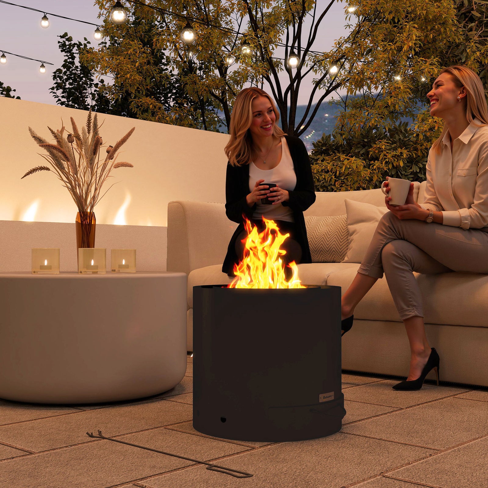 Fire Pit W/ Ash Tray & Poker, Black