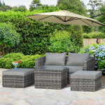 5 Pcs Pe Rattan Sofa Footstool Set Tall Glass-top Table | Gray