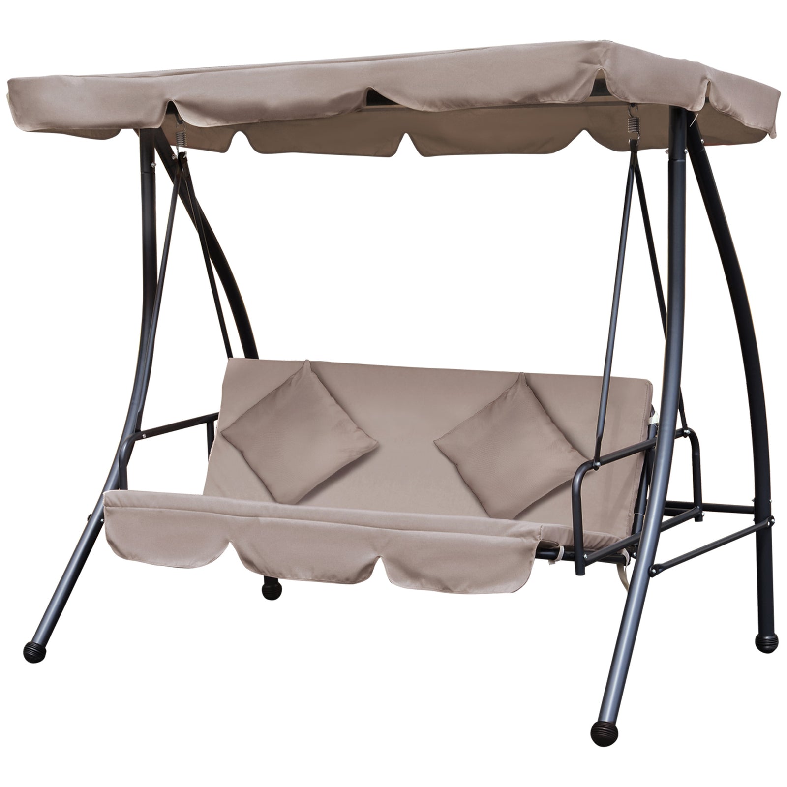 2-in-1 Patio Swing Chair 3 Seater Hammock Cushion Bed Tilt | Beige
