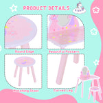 Make Up Play Set Desk Chair Mirror Girls Pink Dressing Table With Stool Mdf Pink