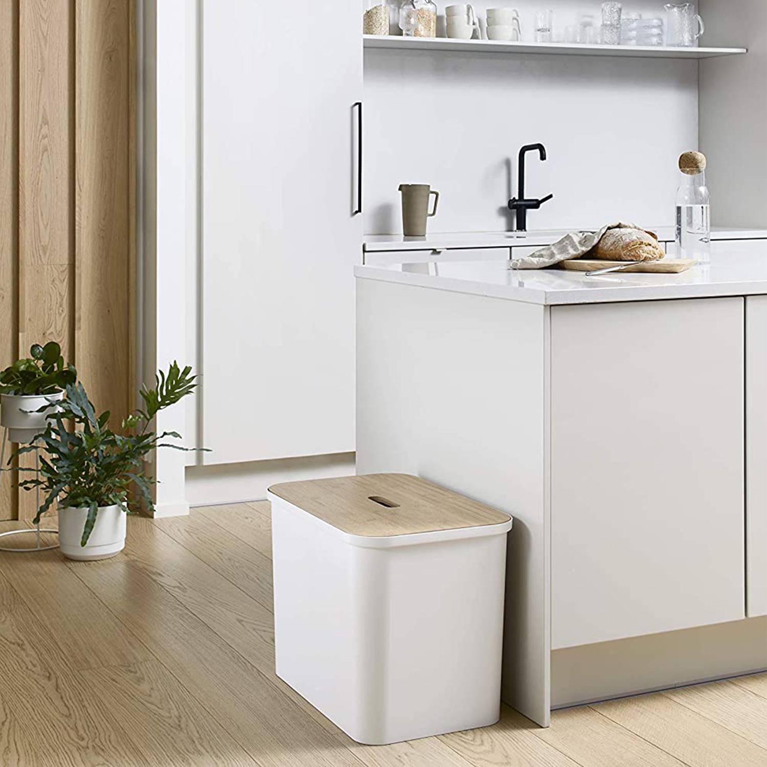 Collect Recycling Solution Bin & Lid Gift Set 76 L, White/taupe/birch