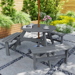 6 Person Fir Wood Table Bench Set Outdoor Garden Patio, Grey