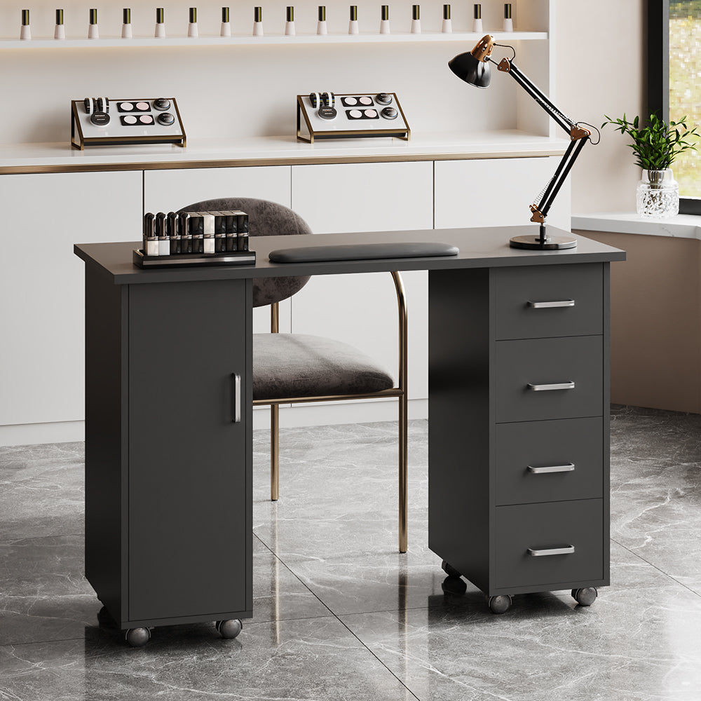 Mobile Manicure Table With 1 Cabinet And 4 Drawers | Black