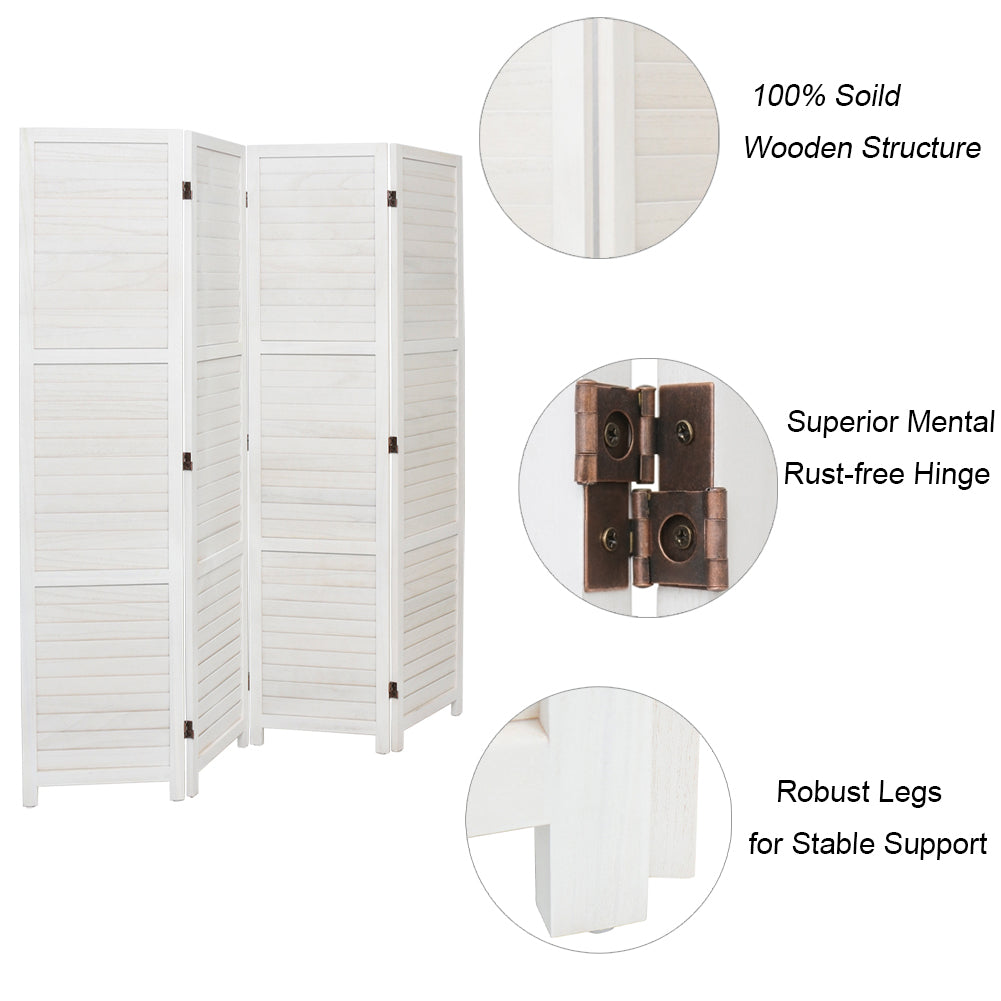 4/6-panel Foldable Room Divider – White Paulownia Wood Screen With Flexible Angles | Small