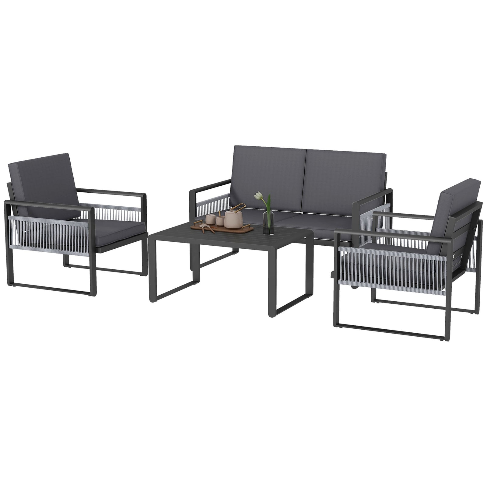 Aluminium Garden Set Cushions, Slatted Table