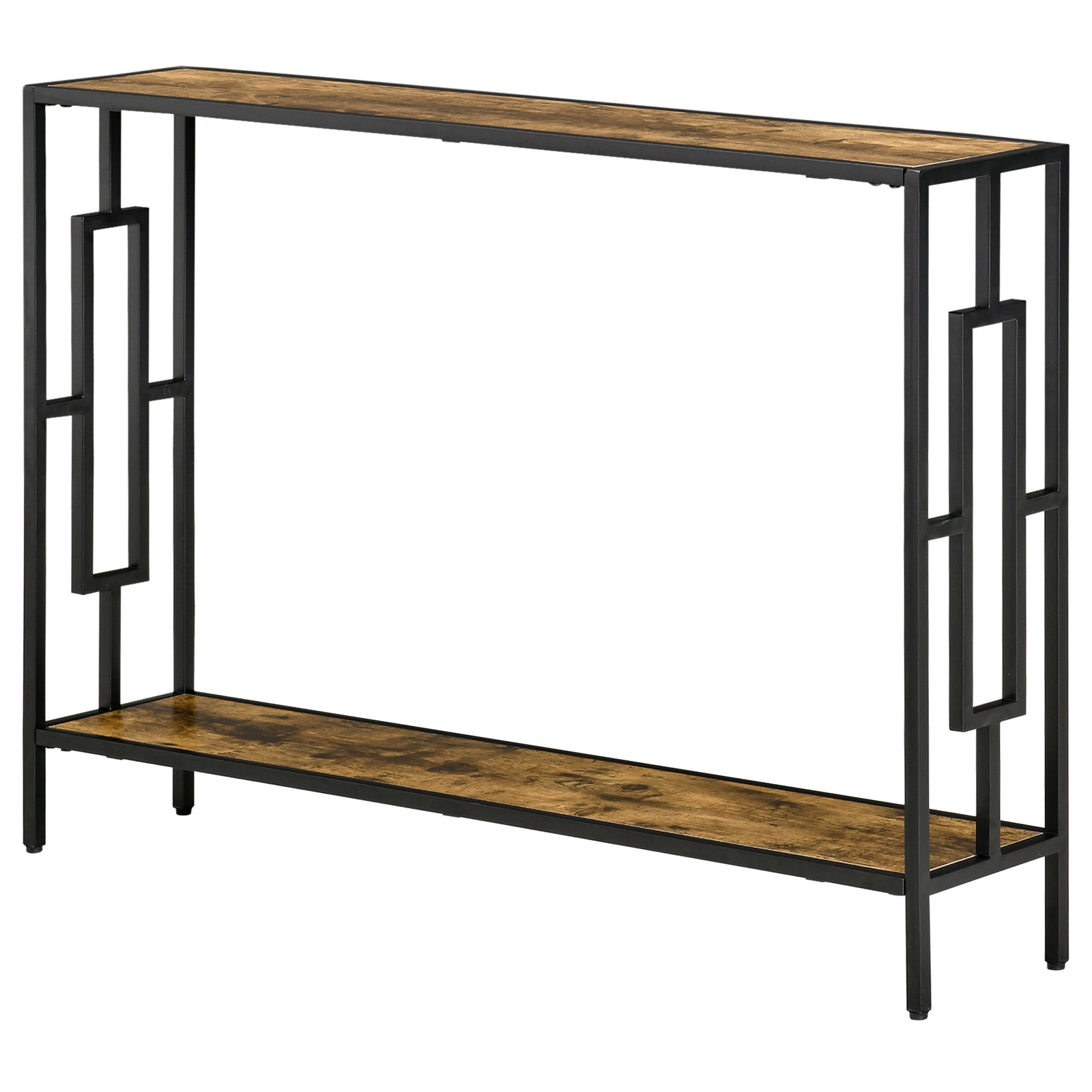 Industrial Console Table W/ Storage Shelf Black Metal Frame | One Size | Brown