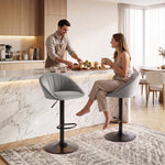 Bar Stools Set Of 2 Velvet Adjustable Swivel | Light Grey