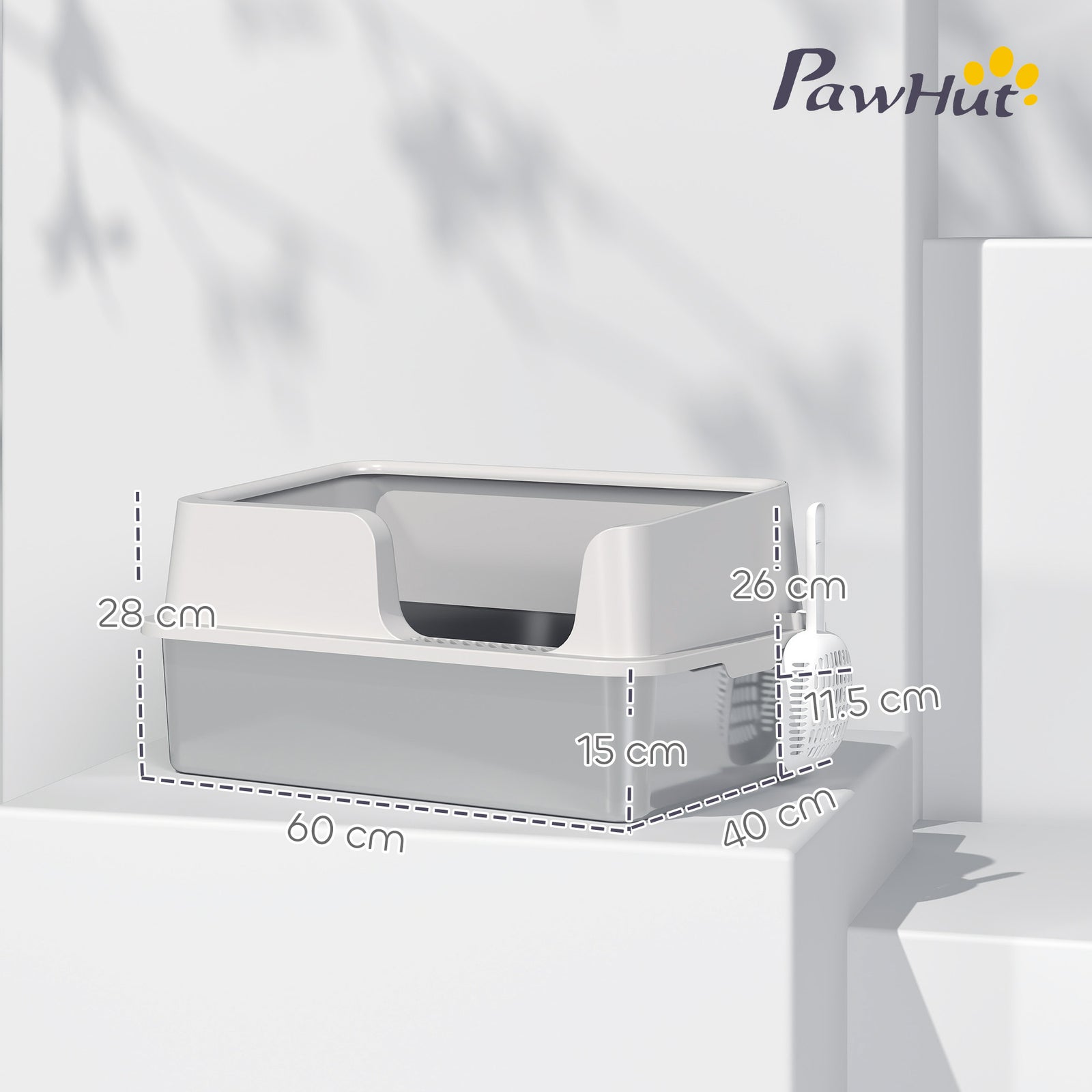 Pawhut Stainless Steel Litter Box, High Sided Metal Cat Litter Tray W/ Scoop