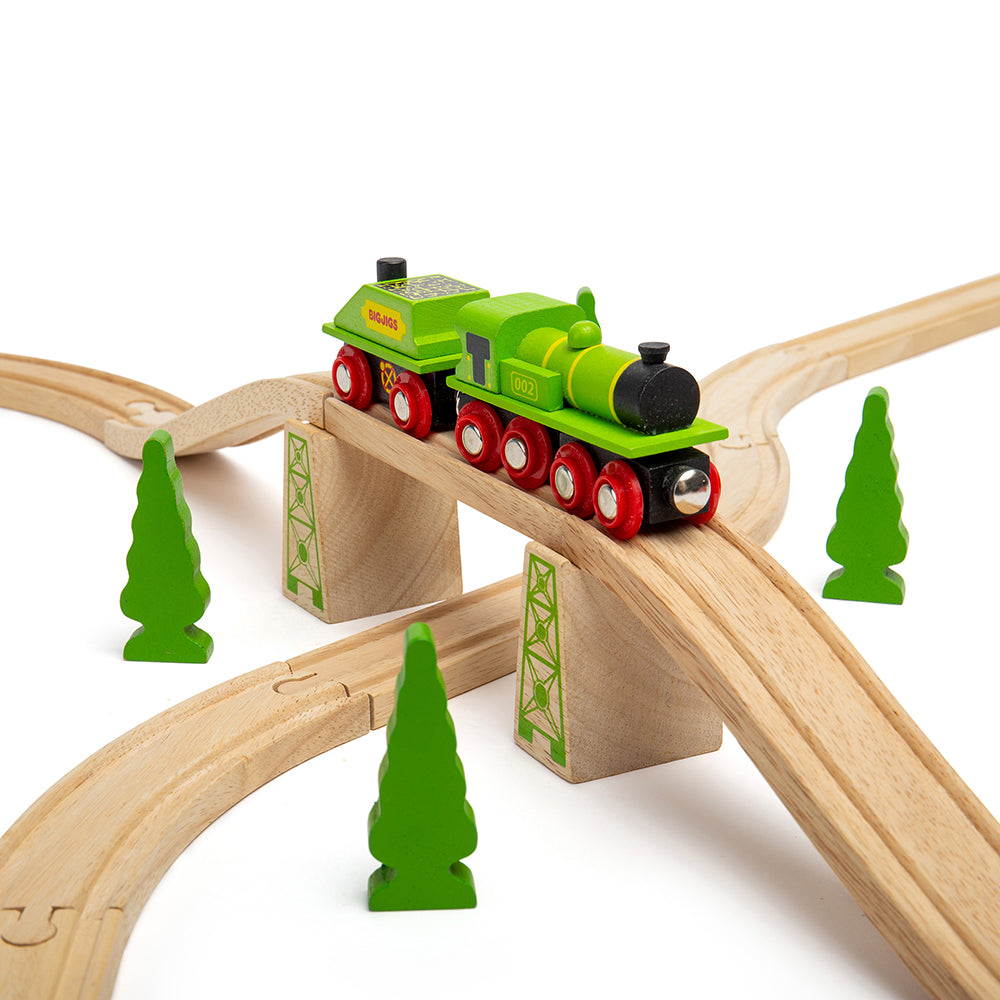 Wooden Big Green Engine with Carriage