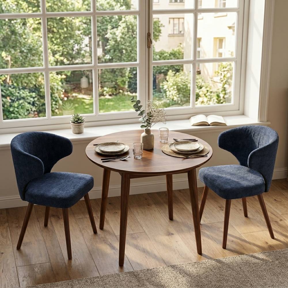 Set Of 2 Upholstered Chenille Dining Chairs With  Backrest And Solid Oak Legs – Comfortable | Blue