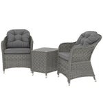 3 Pcs Aluminium Rattan Bistro Set W/ Cushions & Glass Top