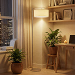 HOMCOM Floor Lamp, Modern Standing Lamp With Linen Lampshade, Silver Tone