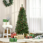5/6/7ft Pencil Shape Christmas Tree, Berries | 5ft | Green