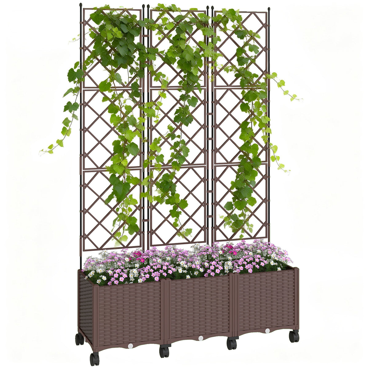 Outsunny Plastic Raised Planter With Trellis And Self Watering Design
